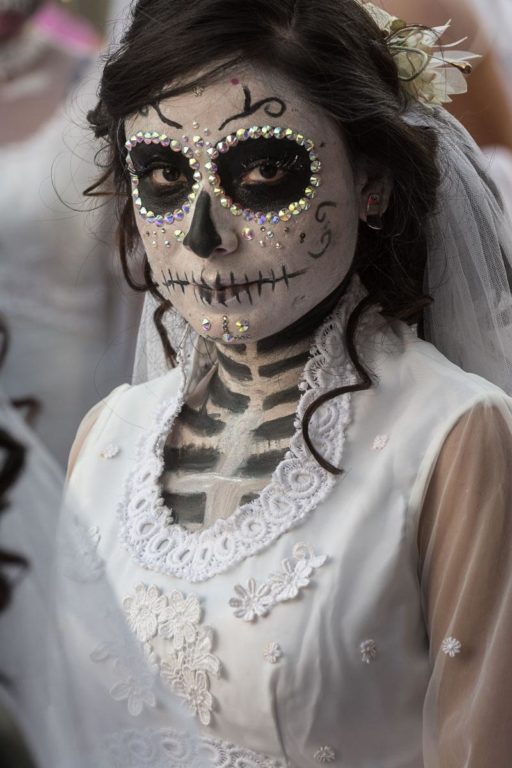 A catrina in a contest for best catrina bride in Ixtlahuacan de los Membrillos, Jalisco.