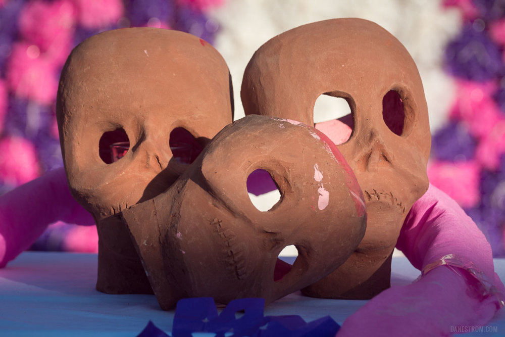 Clay skulls on an altar in Ixtlahucán de los Membrillos, Jalisco.