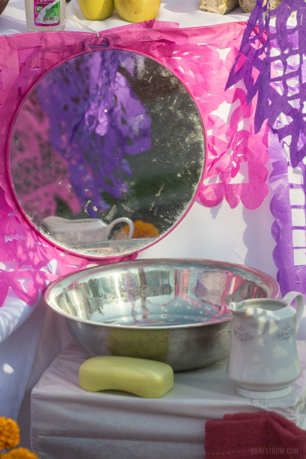 A mirror on an ofrenda in Chapala, Jalisco, Mexico.