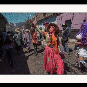 Framed photo of a sayaca throwing confetting during Carnival in Ajijic, Jalisco, Mexico
