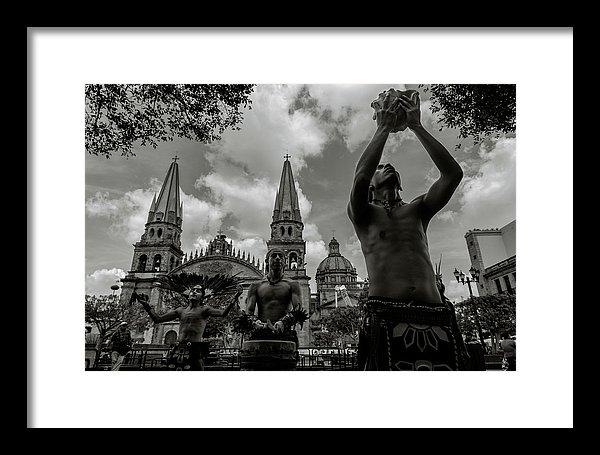 Aztec Dancers in front of the Guadalajara Cathedral, Mexico