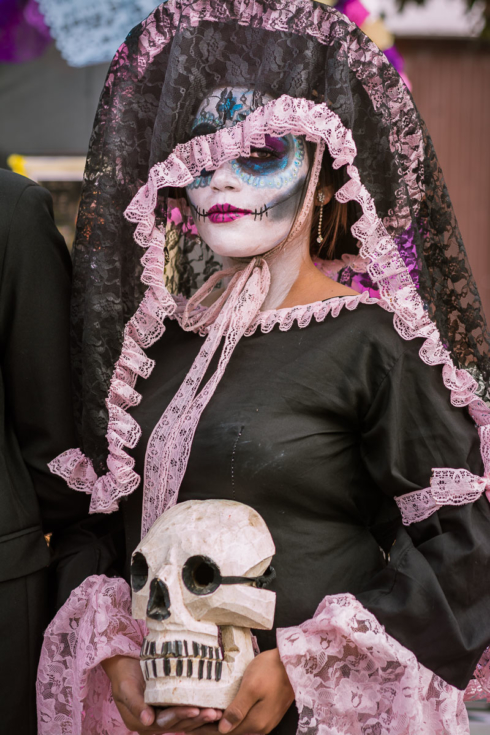 A young woman poses as a catrina on the Day of the Dead in Chapala, Jalisco, November 2, 2015.