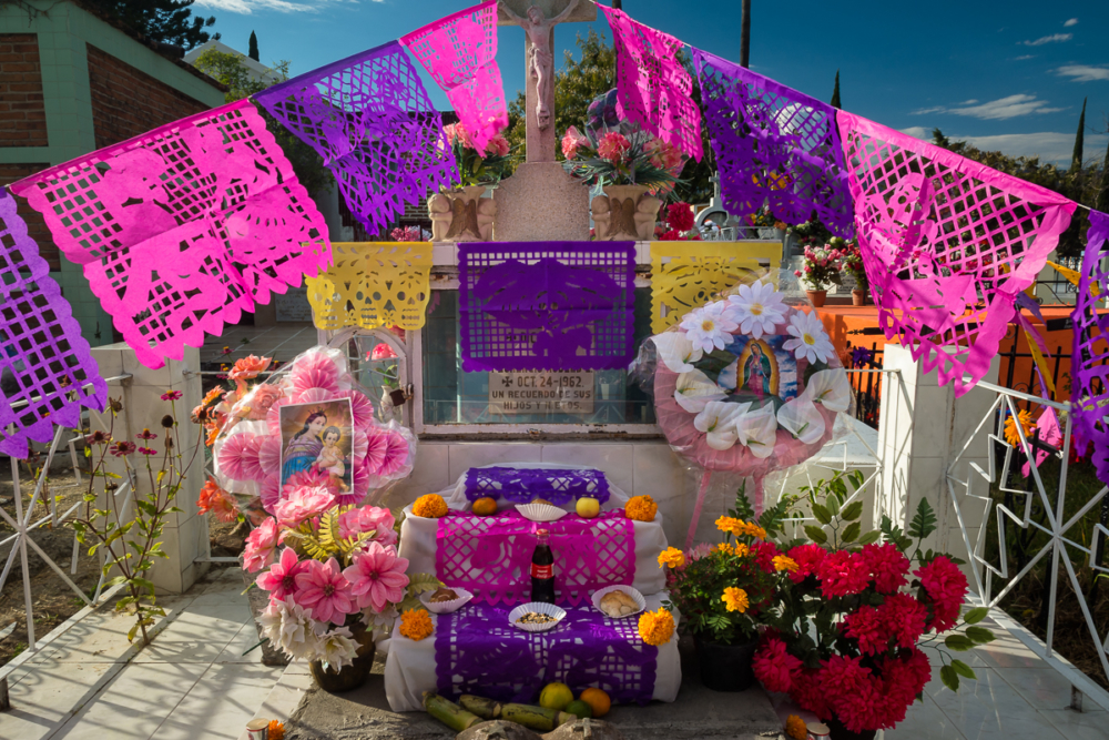 An altar constructed on a tomb on the Day of the Dead in Chapala, Jalisco, Mexico.