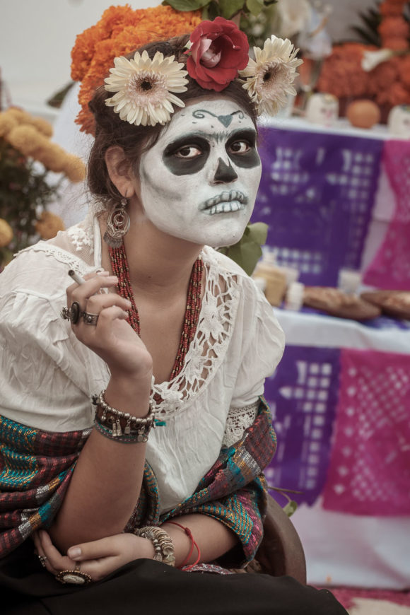 Frida Garcia acting as painter Frida Kahlo on the Day of the Dead in Chapala, Jalisco.