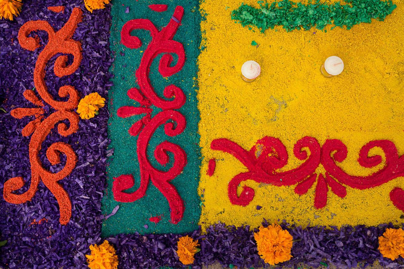 Detail of a sawdust carpet in Chapala, Mexico.