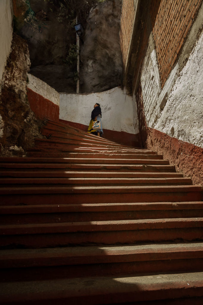 Woman Climbing Stairs on Island of Janitzio, Michoacán