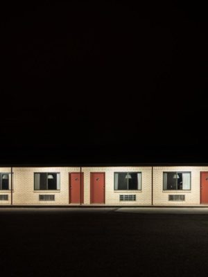 The Regal Motel at night in Las Vegas, New Mexico, in 2010. Scenes from No Country For Old men was filmed here.