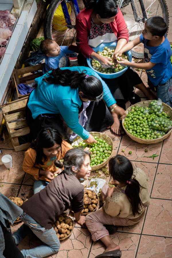 A family selling tomates verdes (tomatillos) in the mercado municipal in San Cristóbal de las Casas, Chiapas, Mexico