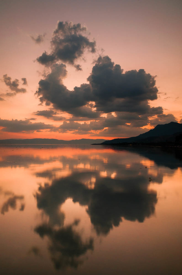 Clouds reflected on surface of Lake Chapala.