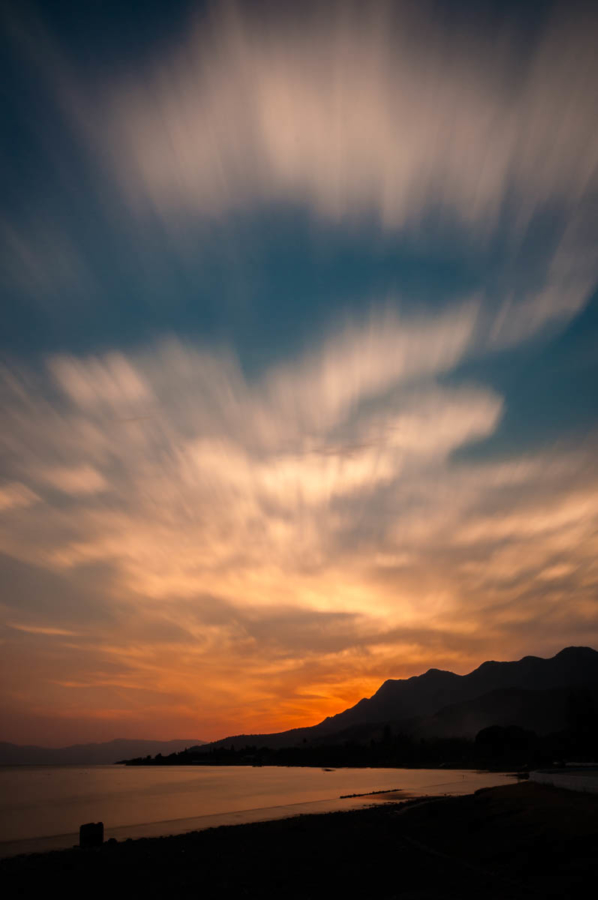 Long exposure of clouds during sunset.