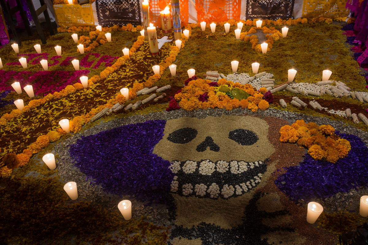 The entrance or entrada of an ofrenda on the Day of the Dead.