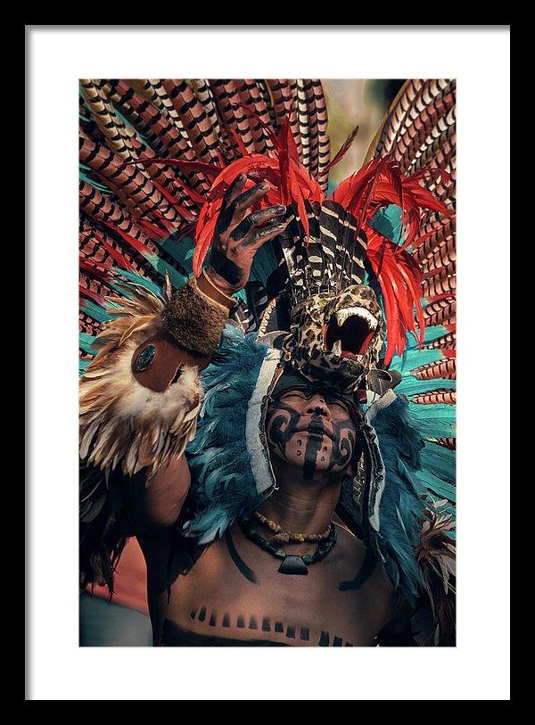 Framed print of Aztec dancer Sergio Hernández.