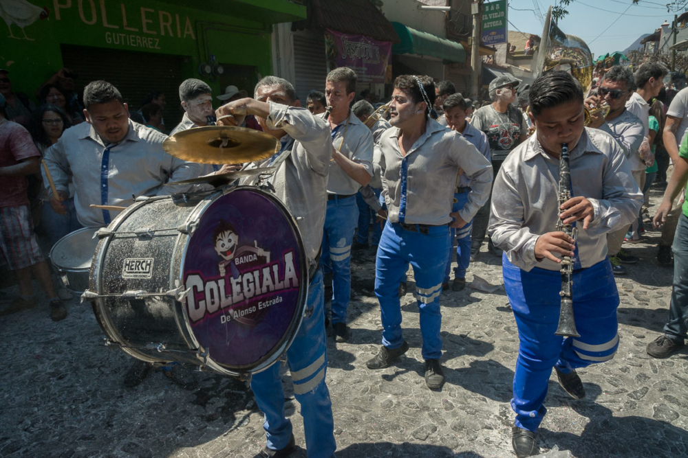 Banda Colegiala de Alonso Estrada during Carnaval in Mexico.