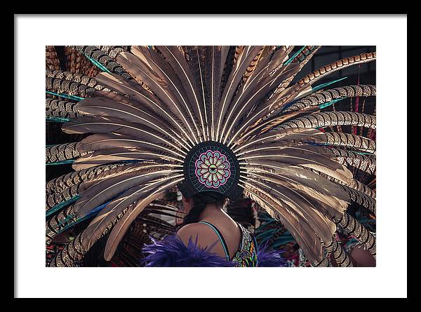 Framed fine art print of an Aztec dancer headdress in Ajijic, Mexico