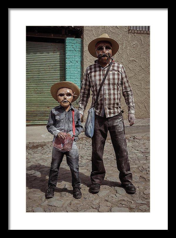 Framed fine art photo print of father and son sayacos during Carnival in Ajijic, Jalisco, Mexico