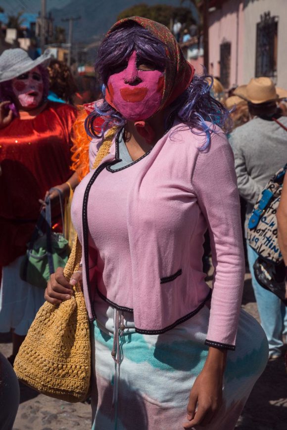 Fine art print of a zayaca in a pink dress during Carnival in Ajijic, Jalisco, Mexico