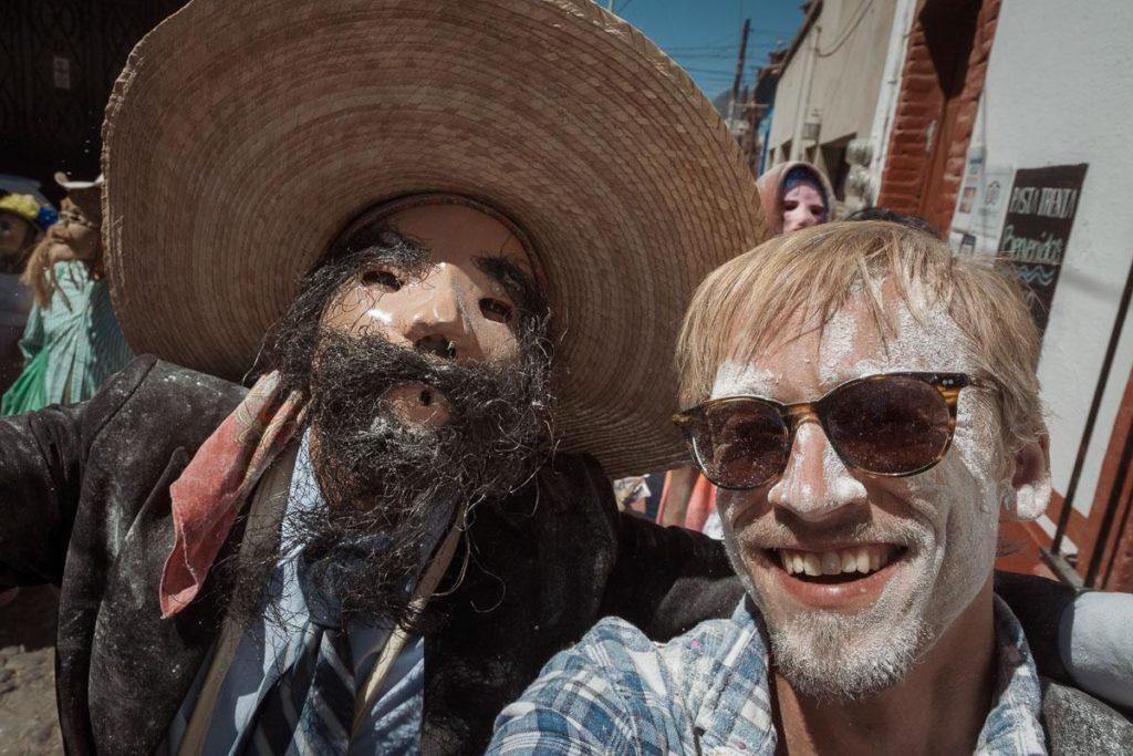 Dane Strom with a sayaca during Carnaval in Ajijic, Jalisco, Mexico